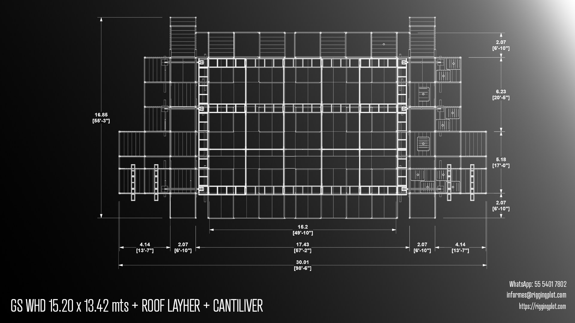 ficha tecnica ground support whd de 15.20x13.42mts con cantiliver + layher roof mexico