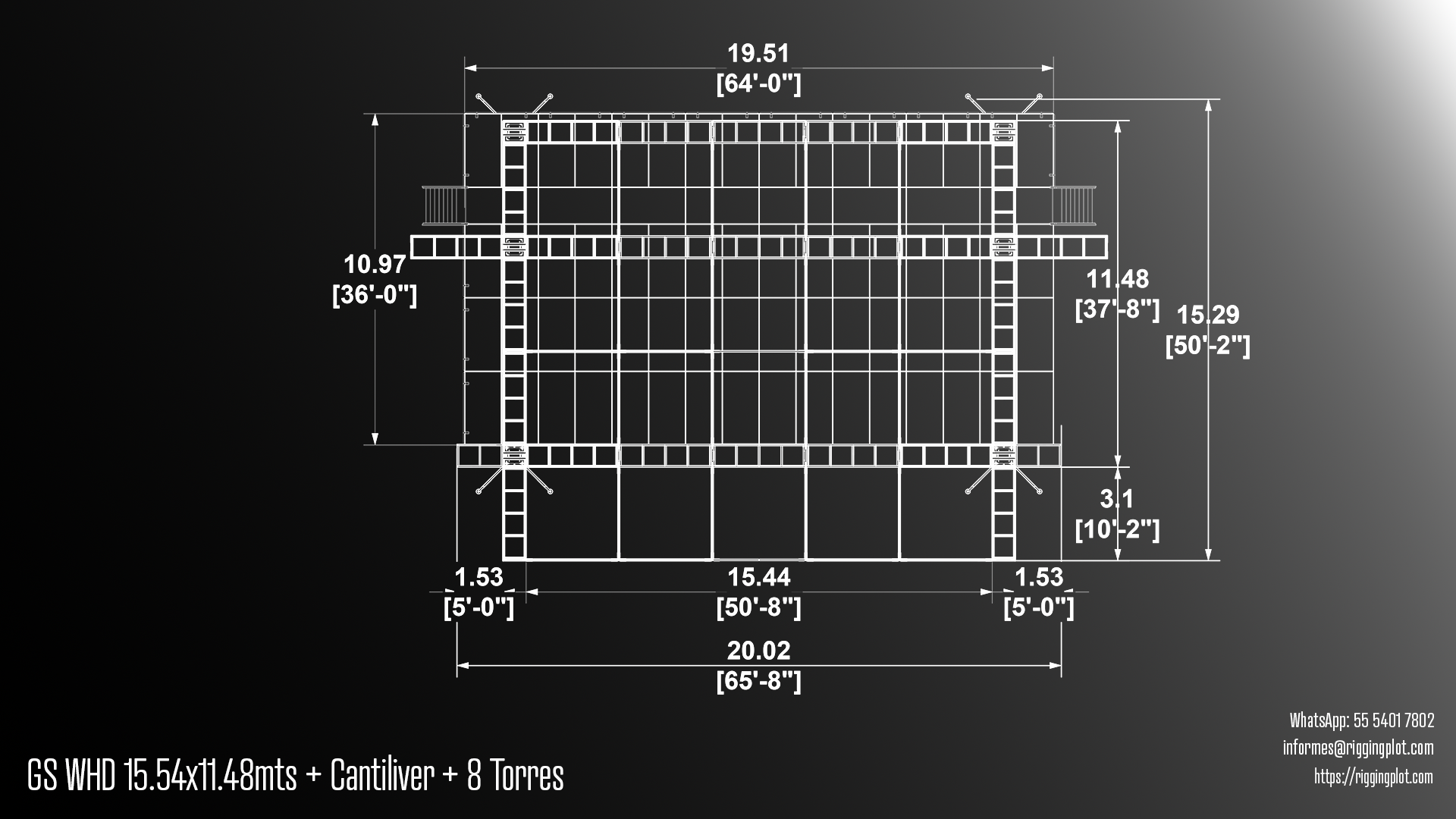 ficha tecnica ground support whd de 15.54x12.00mts con cantiliver de 6 torres mexico
