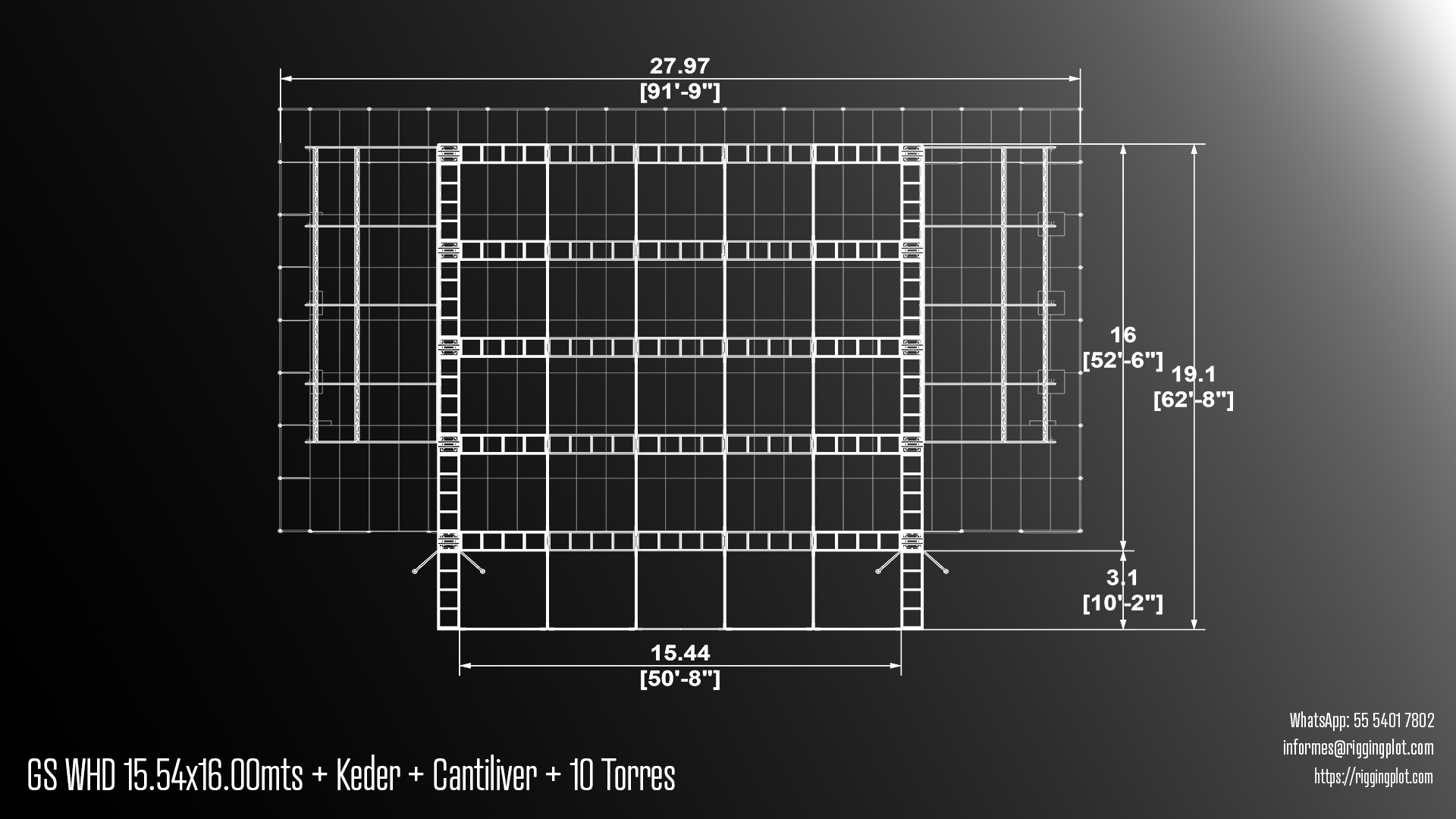 ficha tecnica ground support whd de 15.54x16.00mts con keder y cantiliver de 10 torres mexico