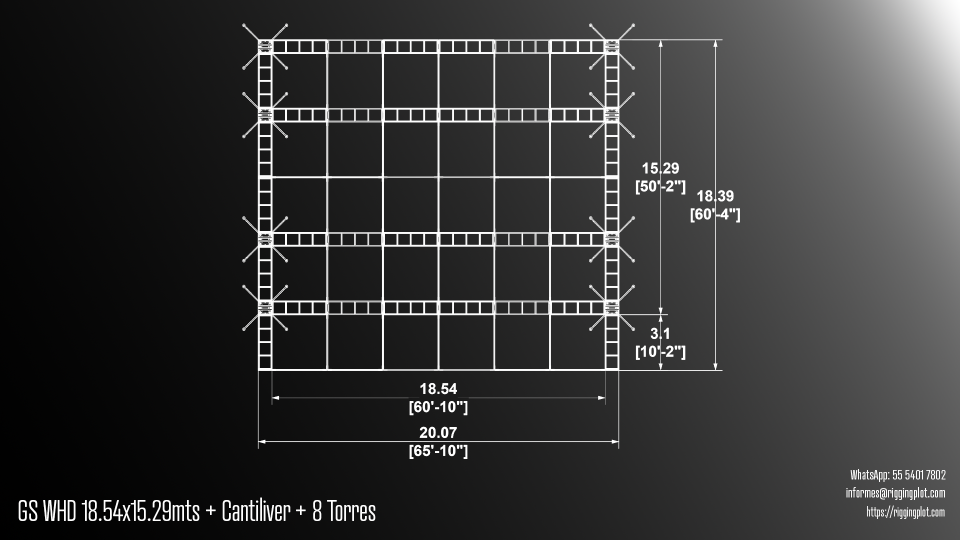 ficha tecnica ground support whd de 18.54x15.30mts con cantiliver de 8 torres mexico