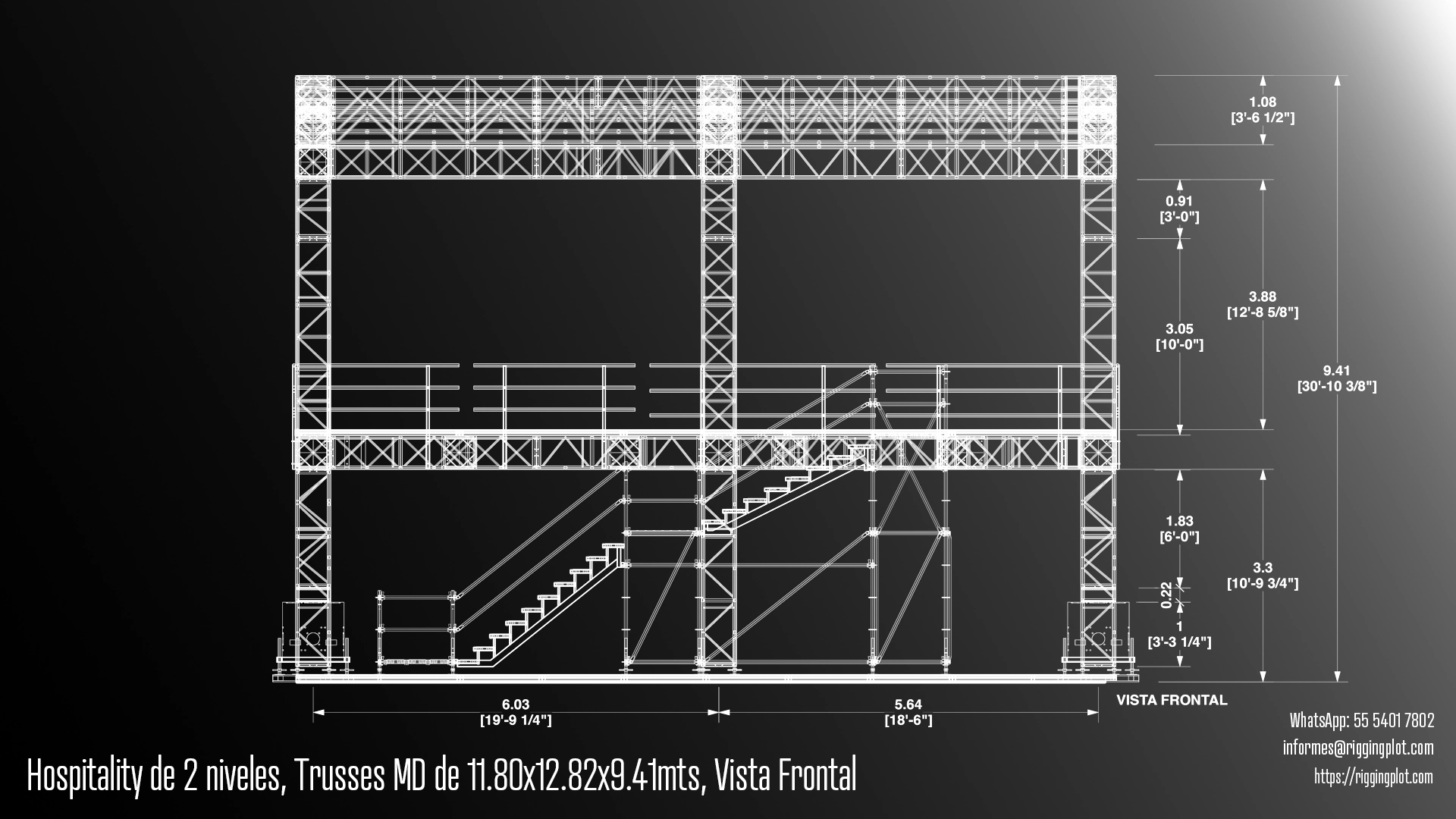 FICHA TÉCNICA HOSPITALITY MD DE 2 NIVELES 11.80X12.82MTS MÉXICO VISTA FRONTAL