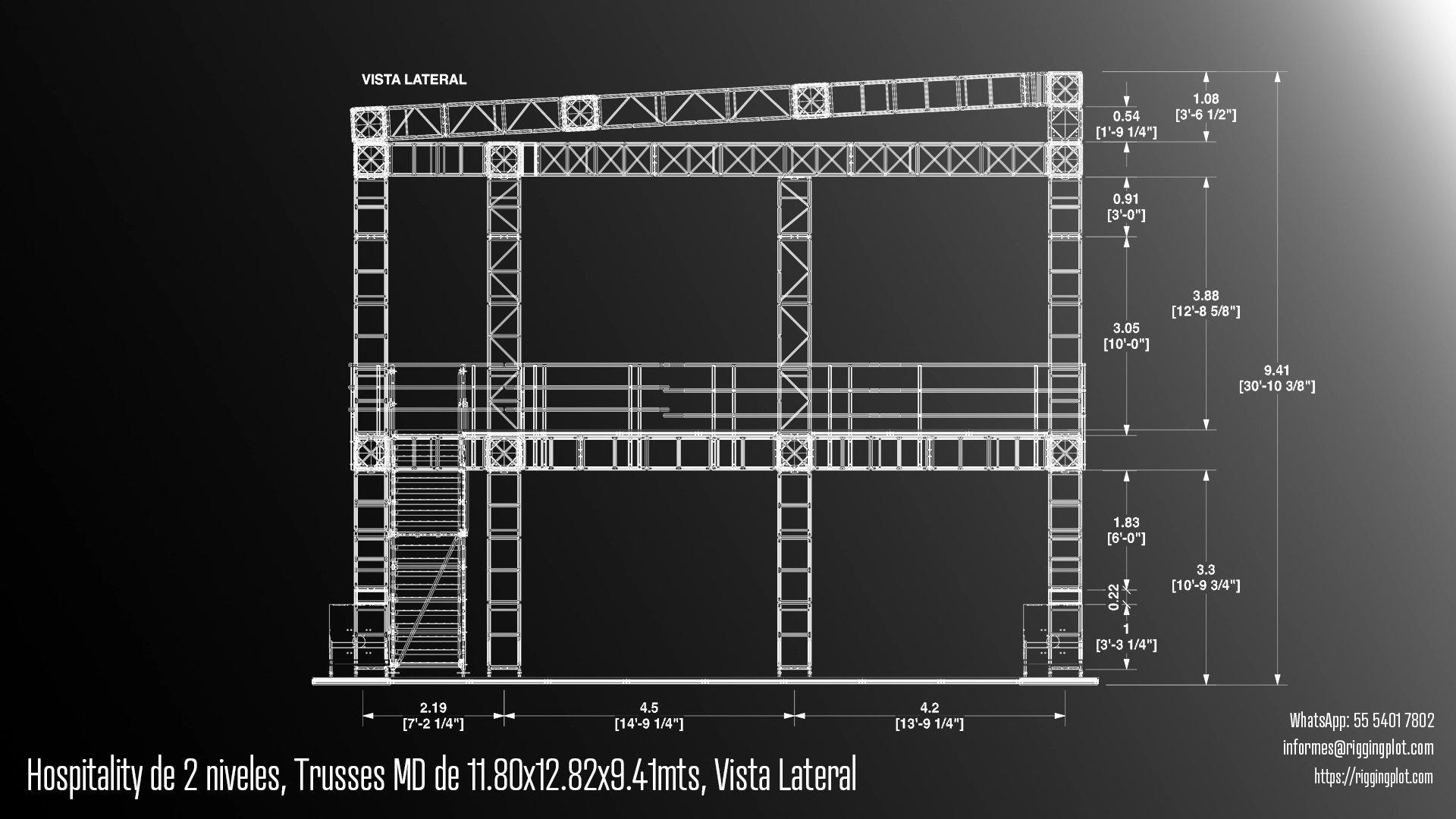 FICHA TÉCNICA HOSPITALITY MD DE 2 NIVELES 11.80X12.82MTS MÉXICO VISTA LATERAL