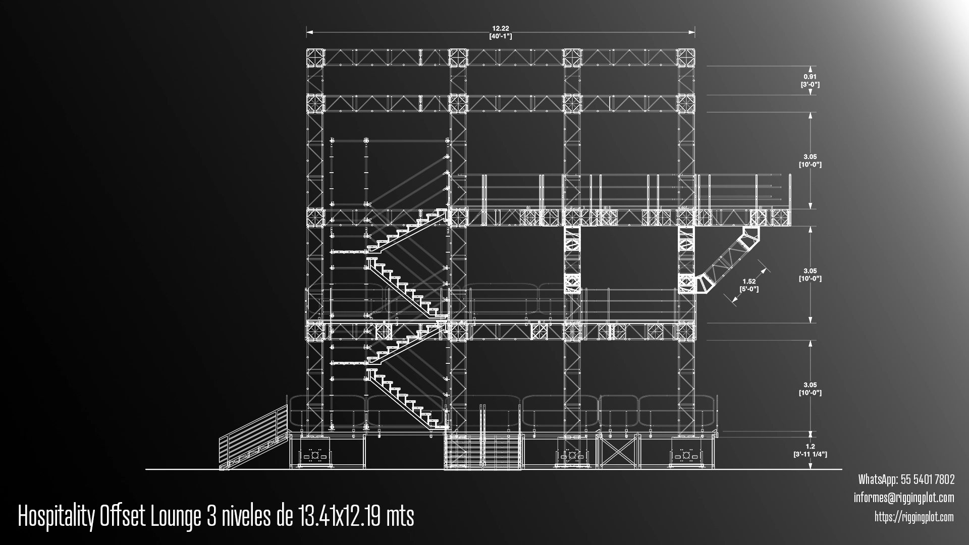 FICHA TÉCNICA HOSPITALITY MD DE 3 NIVELES DE 13.41X12.19MTS MÉXICO