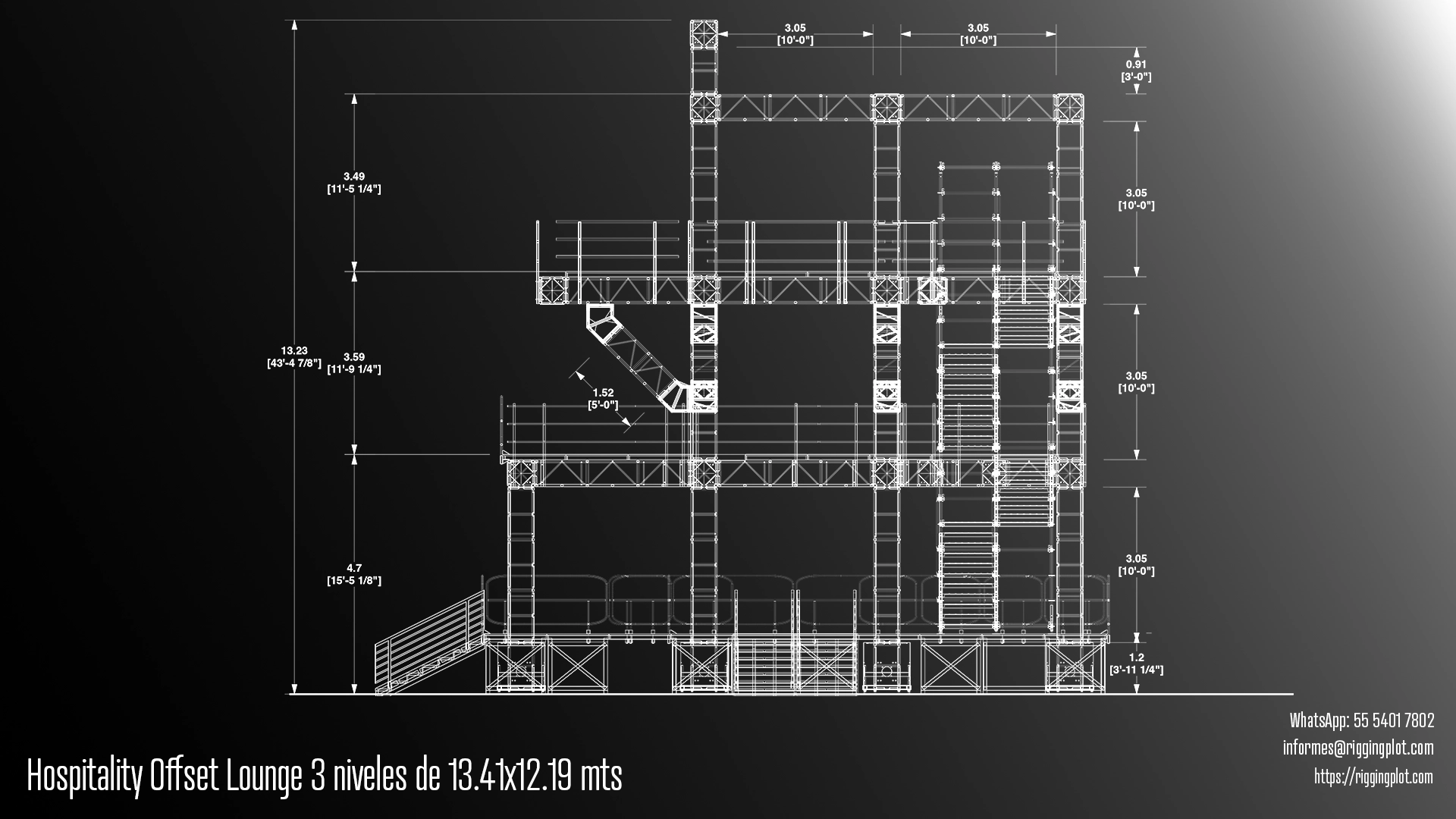 FICHA TÉCNICA HOSPITALITY MD DE 3 NIVELES DE 13.41X12.19MTS MÉXICO
