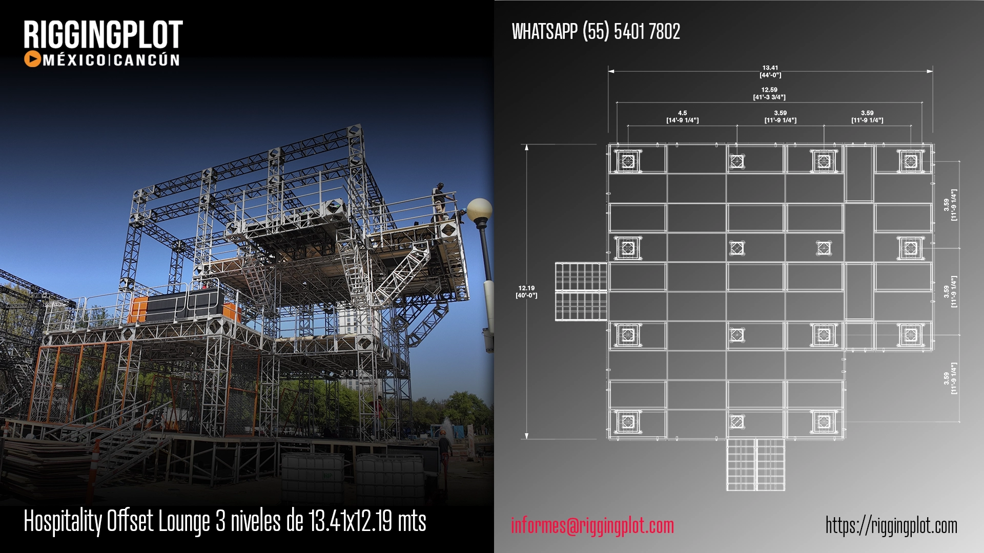 FICHA TÉCNICA HOSPITALITY MD DE 3 NIVELES DE 13.41X12.19MTS MÉXICO