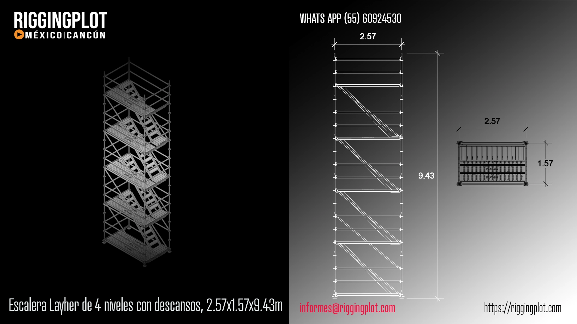 ficha técnica layher escalera 4 niveles 2.57x1.57x9.43mts mexico