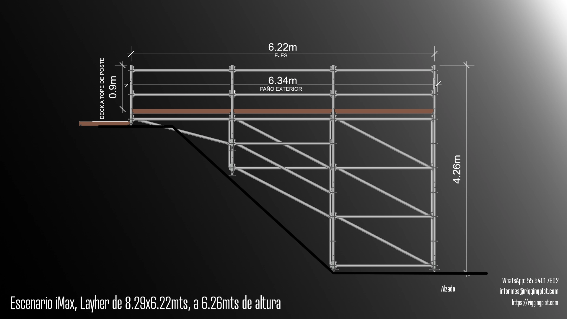FICHA TÉCNICA ESCENARIO LAYHER IMAX DE 8.29X6.22MTS A 6.26MTS DE ALTURA ALZADO