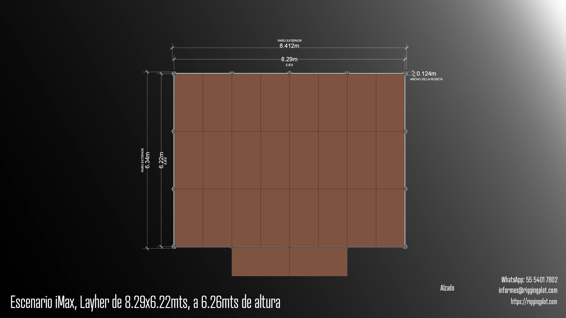 FICHA TÉCNICA ESCENARIO LAYHER IMAX DE 8.29X6.22MTS A 6.26MTS DE ALTURA PLANTA