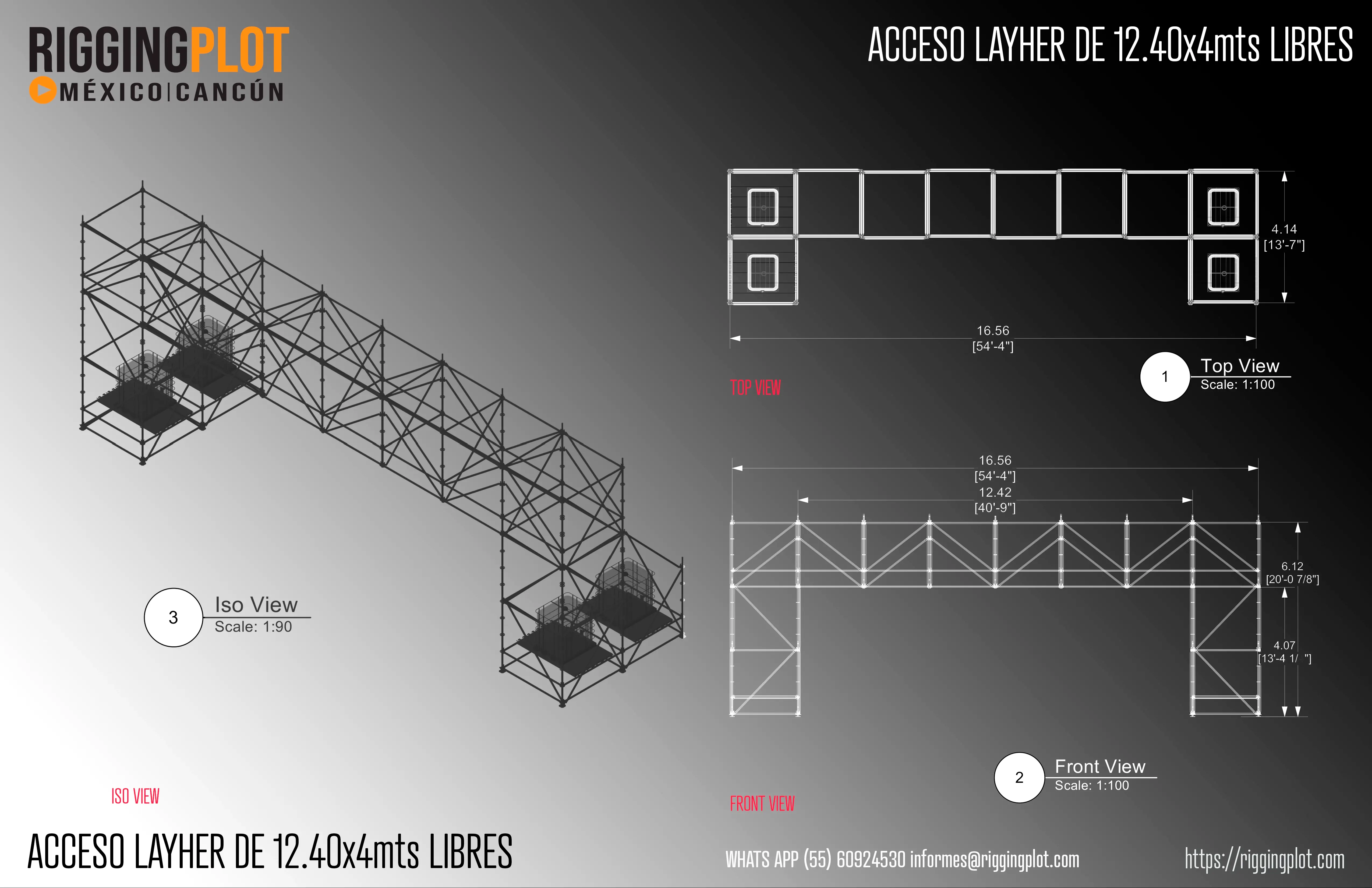 Puente Peatonal Layher claro 15.99 mts a 3.50 mts de alto