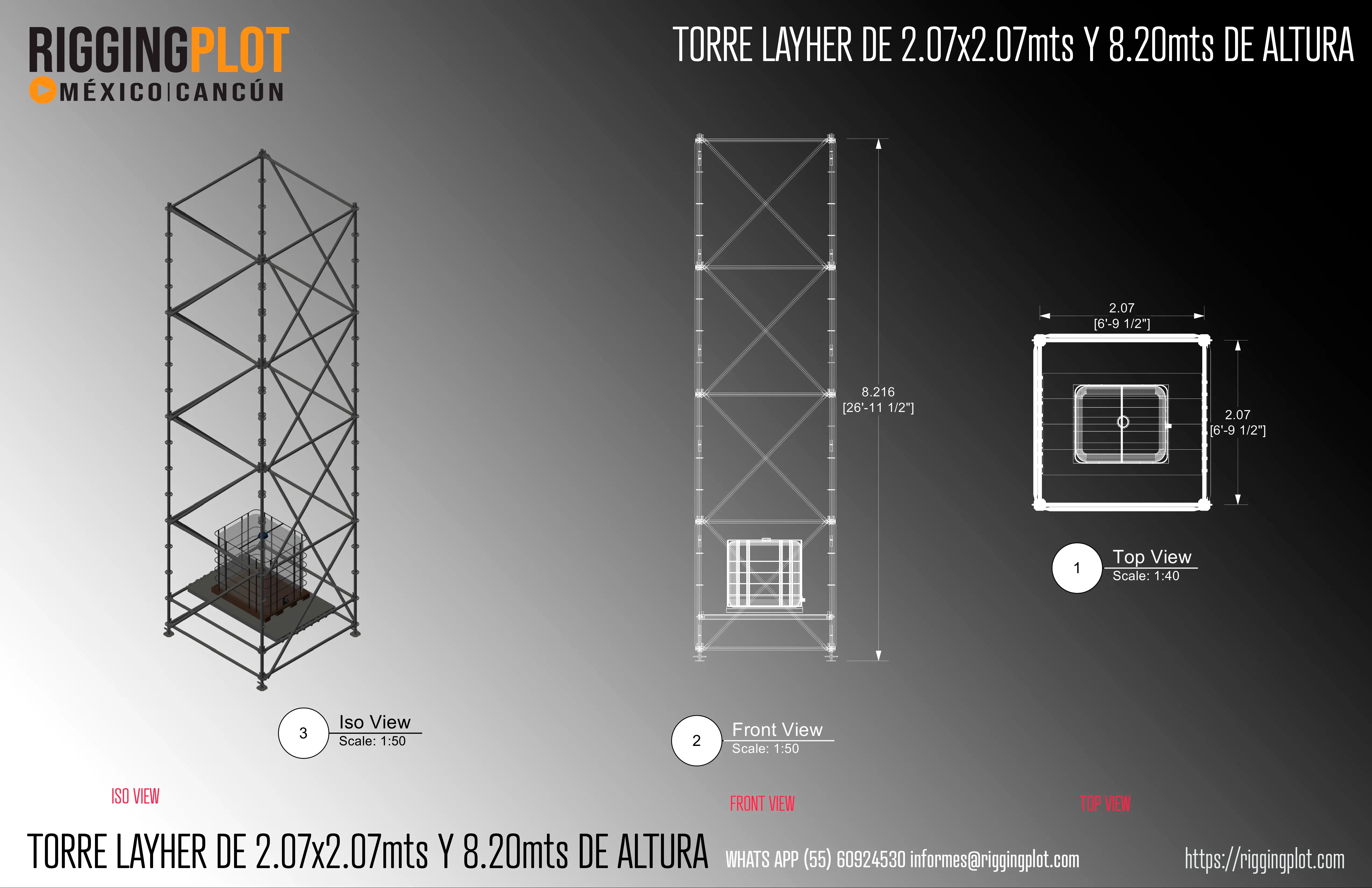 Puente Peatonal Layher claro 15.99 mts a 3.50 mts de alto