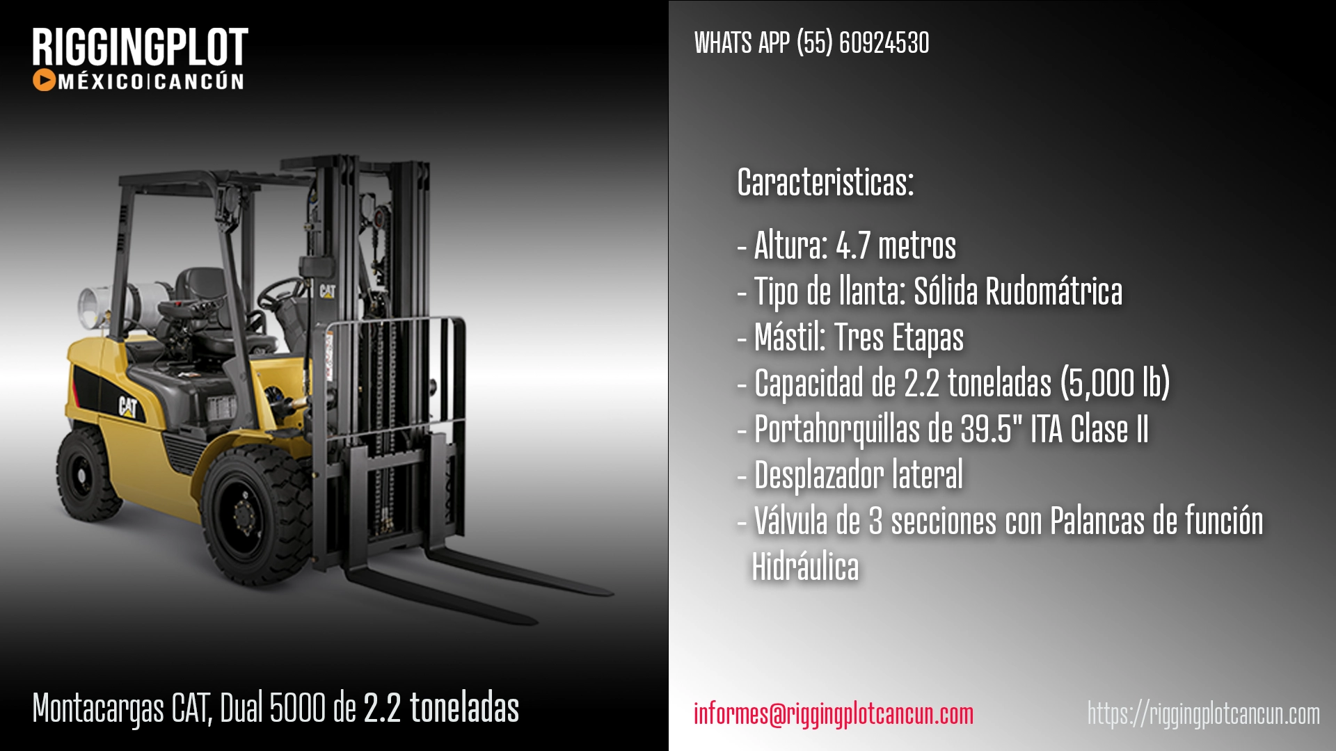 FICHA TÉCNICA MONTACARGAS CATERPILLAR 5000 EN MÉXICO