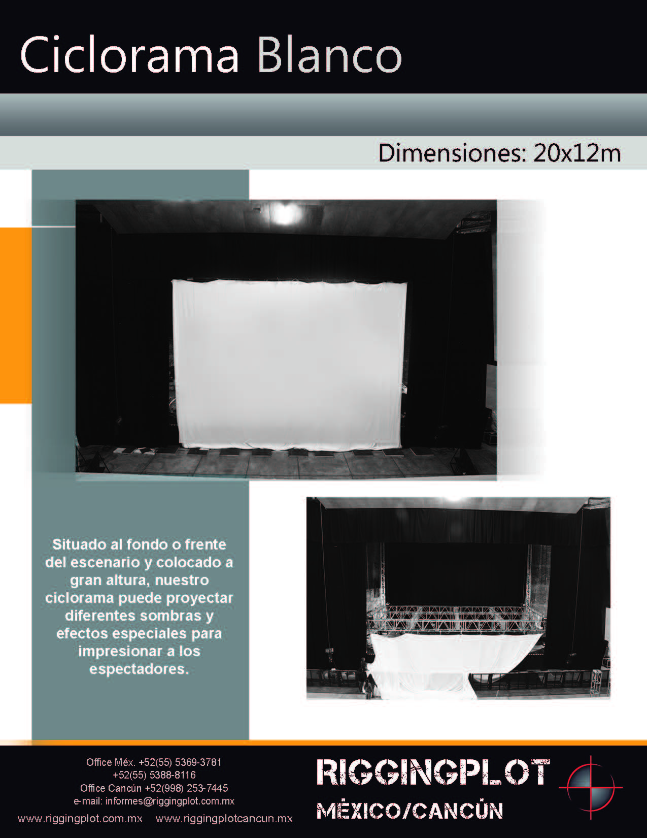 ciclorama en telón blanco para proyectar sombras y efectos especiales