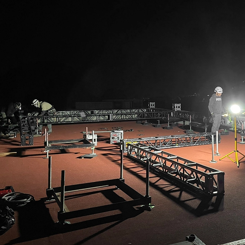 VISTA DEL MONTAJE ESTRUCTURAL PARA CAÍDA CONTROLADA DE TELÓN EN SISTEMA KABUKI