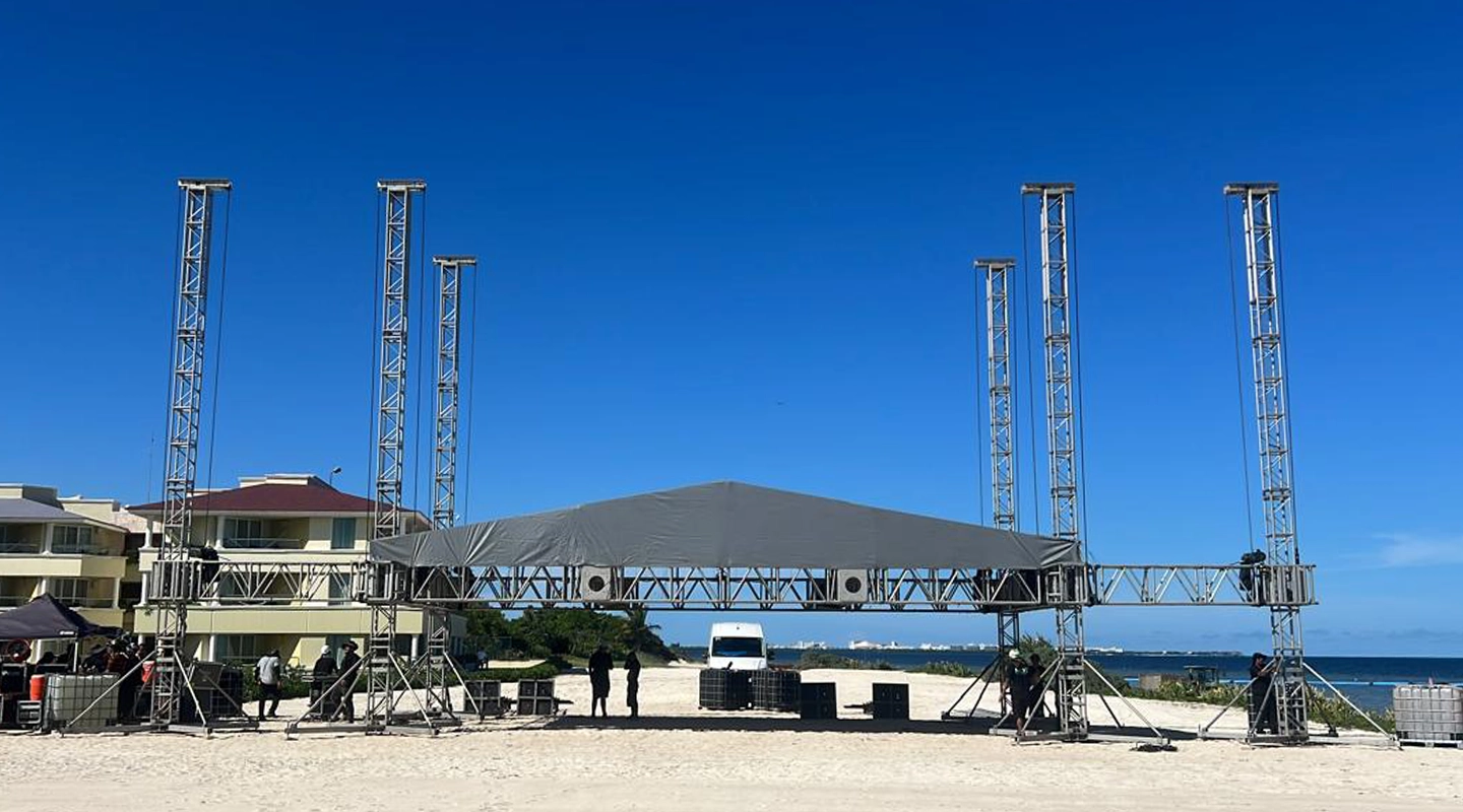 Ground support HD de 12x6 de 6 torres con lona gris de riggingplot mexico
